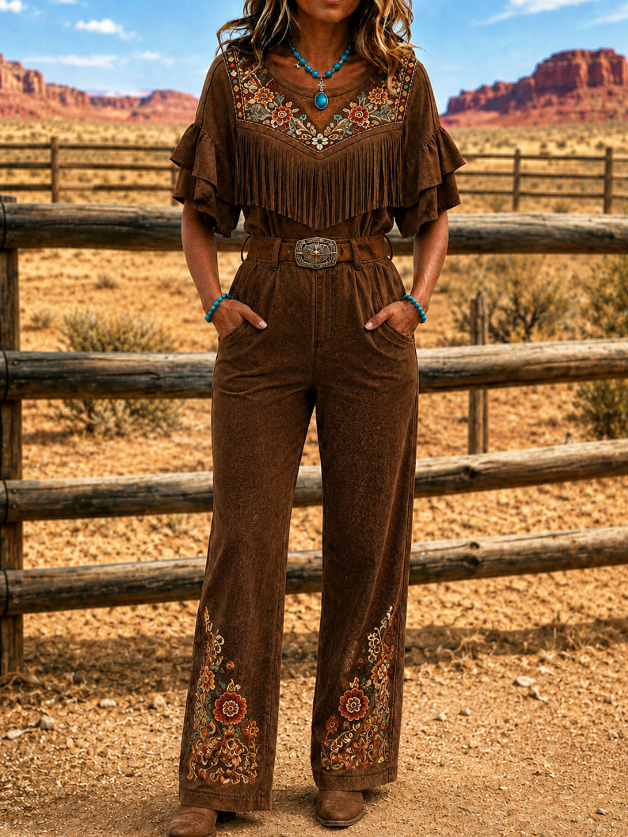 Women's Casual Short Sleeve Western Style Jumpsuit